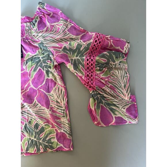 Unique Spectrum Off The Shoulder 3/4 Length Flare Sleeve Pink Flowers Women XL - Picture 5 of 9